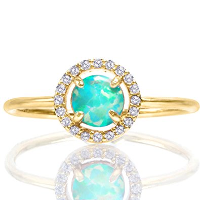 PAVOI 14K Gold Plated CZ and Created Opal Ring