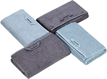 SEMAXE Towel Hand Towels for Bathroom, Absorbent and Soft Long-Staple Cotton Hand Towel Set,Hotel & Spa Quality Towels (Blue Gray, 4 Hand Towels)