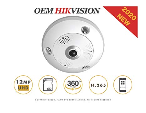 12MP Fisheye Network PoE Camera - Compatible with Hikvision Smart SeriesDS-2CD63C2F-IVS