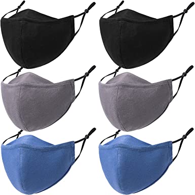 PAGE ONE Reusable Cloth Face Masks Washable Adjustable Cotton Face Mask 3 Layer Safety mask/6Pack