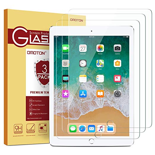 [3 Pack] iPad 9.7 6th Generation Screen Protector-OMOTON Tempered Glass Screen Protector for Apple iPad 9.7" (2018 & 2017) / iPad Pro 9.7 Inch / iPad Air 2 / iPad Air 9.7 Inch