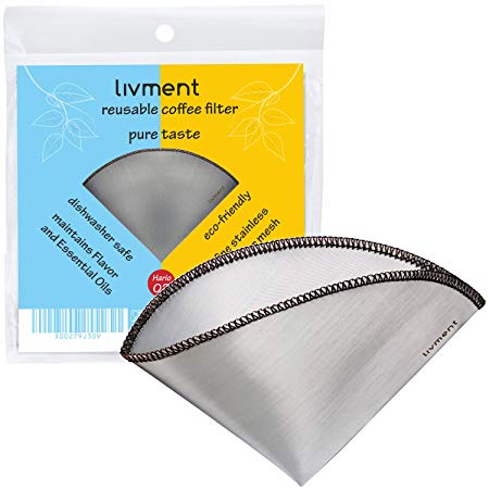 livment Reusable Coffee Filter - Stainless Steel Mesh Permanent Filter | Paperless Cone Shaped Filter for Coffee Machine, Pour Over and Hand Filter | Pure Taste (V60#2)