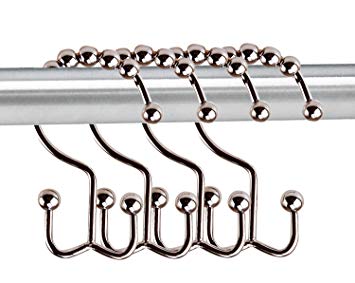 theBathMart Stainless Steel Double Glide Shower Curtain Hooks, Polished Chrome, Set of 12