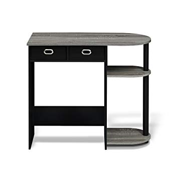 Furinno 11193GYW/BK/BK Go Green Home Computer Desk with Shelves, with 2 Bin Drawers, French Oak Grey Black