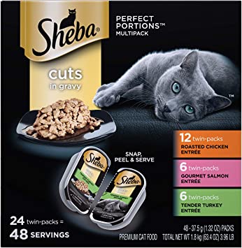 Sheba Perfect PORTIONS Cuts in Gravy Entrée Wet Cat Food (Variety: Chicken/Salmon/Turkey, 45 (2.6 oz. Twin-Pack Trays))