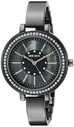 Nine West Women's NW/1747GMGN Swarovski Crystal Accented Gunmetal Bangle Watch