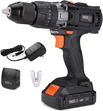 TACKLIFE Cordless Drill Driver,18V 2.0Ah Combi Drill Sets with LED Light, 2 Speed 16 3 Torque Hammer Drill,35N.m Electric Screwdriver 1/2" Metal Chuck Impact Drill Include Li-Lon Battery and Charger