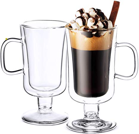Luigi Bormioli Double Walled Irish Coffee Mugs - 8½ Oz (2 Pack) Insulated Tea Glasses, Drinking Glasses, for Latte, Espresso, Cappuccino, Desert Dish, Thermal Shock Resistant, for Hot - Cold Beverages