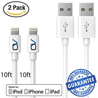 (2 Pack) OnyxVolt [Apple MFi Certified] 10 Ft Lightning Cord Charging Connector Cable for iPhone 7, Fast Syncing Speeds to iPhone 7/6 (Compatible with iOS 10) (4x 1m / 3.2ft Cord)