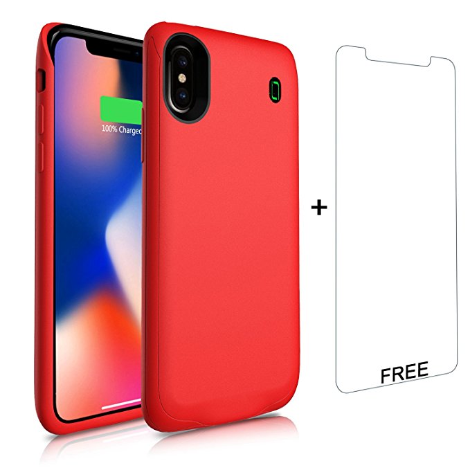 iPhone X Battery Case, LoHi Lightning Connector Audio Support Charger 4000mAh Rechargeable Soft TPU Fingerprint Resistant Ultra Slim Extended Charging Backup 5.8" Red
