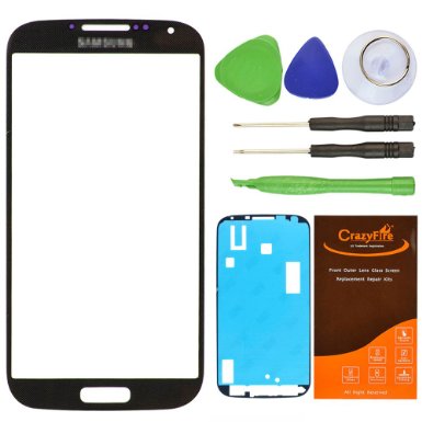 CrazyFire® Black Front Outer Glass Lens Screen Replacement For Samsung Galaxy S4 SIV I9500 L720 I545 I337 M919 R970 Tools Kit Adhesive Tape