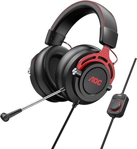 AOC GH300 USB Gaming Headset with RGB-LED Gaming Headset with Detachable Microphone, 50mm Drivers and 7.1 Virtual Surround Stereo with Hi-Fi Audio