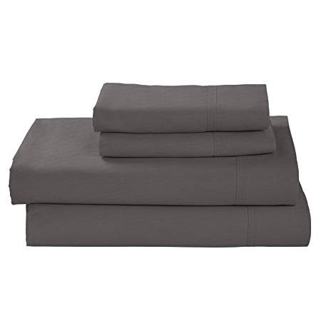 Rivet Percale 100% Organic Cotton Bed Sheet Set, Easy Care, Queen, Graphite