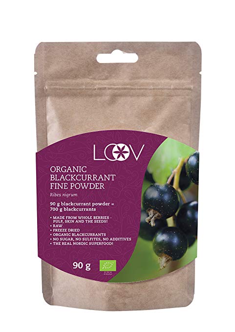 Blackcurrant Powder, Organic, Rich in Anthocyanin and Vitamin C, 100% Whole Fruit, 90 g, Raw, Grown in Northern Europe, 18-Day Supply, Antioxidant-Rich, Superfood, no Sugar, no Additives