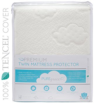 PUREgrace Twin Mattress Protector made with All Natural Hypoallergenic TENCEL, Soft and Breathable Waterproof Mattress Pad and Fitted Cover in one
