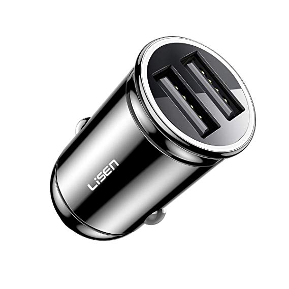 Double USB Car Charger, 12V/4.8A Fast Car Charger Adapter Metal Cigarette USB Charger Cigarette Lighter Voltage Meter Compatible iPhone 6s/X/XR/Xs max,iPad Air 2/Mini 3,Galaxy S7/S8/S9 by Lisen-Black