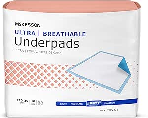 McKesson Ultra Breathable Underpads, Incontinence Bed Pads, Heavy Absorbency, 23 in x 36 in, 10 Count