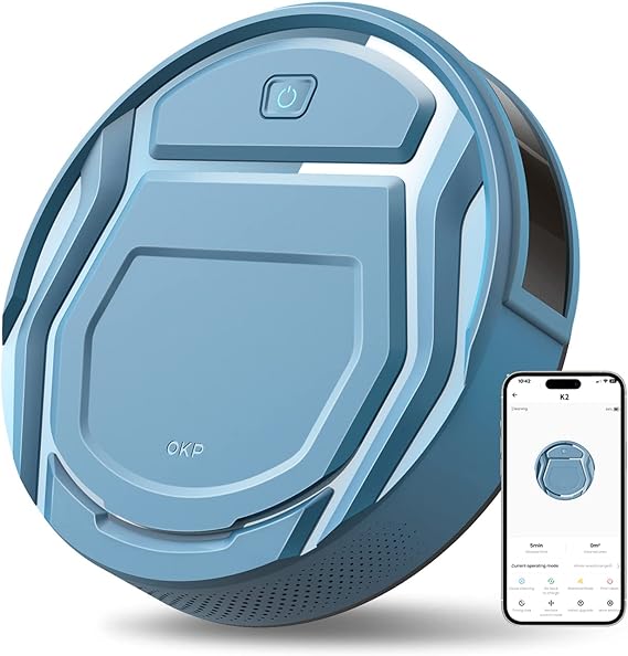 OKP Robotic Vacuum Cleaner, WiFi/App/Alexa, Efficient Filtration System, Robot Vacuum Cleaner with Schedule, Self-Charging, Slim Design, Quiet, Perfect for Hard Floors, Pet Hair, Carpets