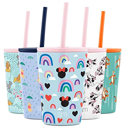 Simple Modern Disney Kids Cup 12oz Classic Tumbler with Lid and Silicone Straw - Vacuum Insulated Stainless Steel for Toddlers Girls Boys - Disney: Minnie: Rainbows