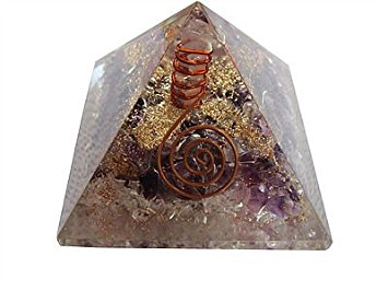 Orgone Pyramid (Clear Quartz & Amethyst with Copper-Coiled Quartz Point)
