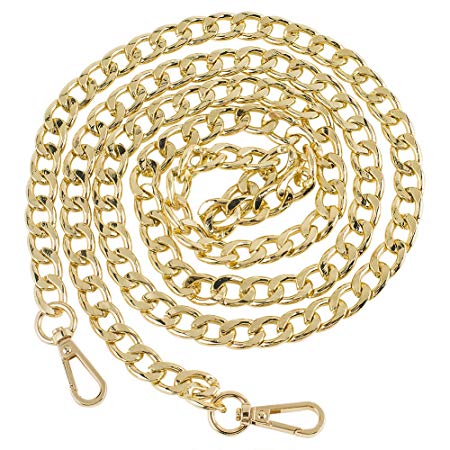 Myathle 10MM Width Iron Flat Chain Strap Handbags Replacement Chains for Wallet Clutch Satchel Tote Bag Length 47" Purse Chain Shoulder Crossbody Bags Gold Plated Hardware Chain