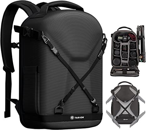 TARION Camera Backpack, Photography Backpack with Hard Shell, Camera Bag with 15'' Laptop Compartment and Rain Cover, Backpack for Drones DSLR SLR Cameras Accessories(Black)