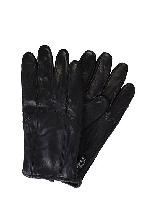 Black Leather Gloves Mens Thinsulate Lining Warm Driving Gloves By DEBRA WEITZNER