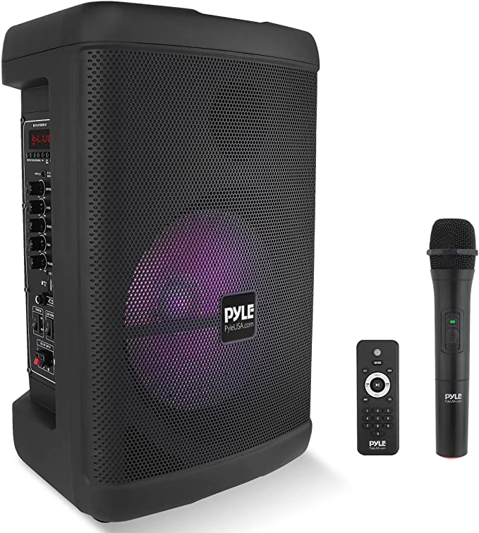 Pyle Portable Bluetooth PA Speaker - 500W 12” Rechargeable Outdoor BT Karaoke Audio System - TWS, Party Lights, LED Display, FM/AUX/MP3/USB/SD, 6.5mm in, Carry Handle - Wireless Mic, Remote Control