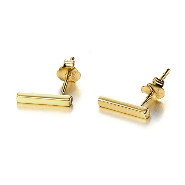 Sterling Silver Bar Stud Earrings - CZ Simulated Diamond Rose Gold, Yellow Gold, or Rhodium over 925 Sterling Silver