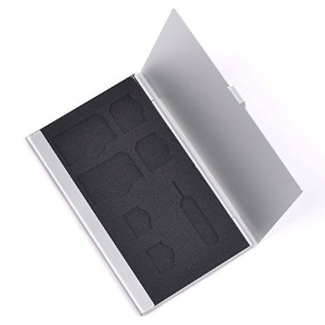 Generic SIM Card Hard Aluminium Case(single Side)holder for 2 X Regular,2 X Micro,2 X Nano SIM & 1 X Apple Iphone/ipad Tray Eject Pin (Silver)