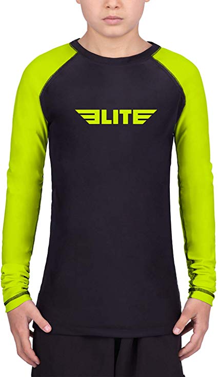 Elite Sports Rash Guards for Boys and Girls, Full Sleeve Compression BJJ Kids and Youth Rash Guard
