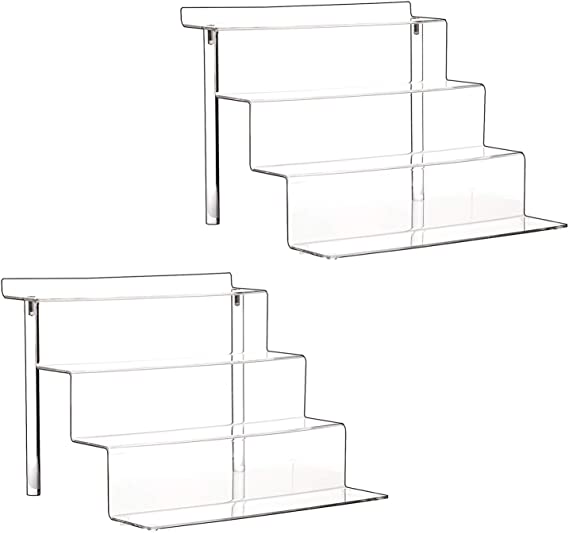 YestBuy Acrylic Riser Display Stand Shelf for Amiibo Funko Pop Figure 3 Steps Display Riser Clear Acrylic Riser for Cupcake Display, Decoration and Organizer(12x8.5 inch),1 Pack