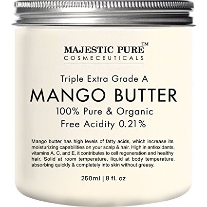 Majestic Pure Mango Butter, Raw & Organic Premium Grade for Soft Supple Skin and Healthy Hair, 8 oz