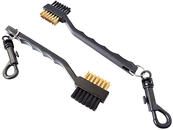 D DrNeeko Pack of 2 Golf Club Cleaning Brush with Double Sided Brass & Nylon Bristle, Black