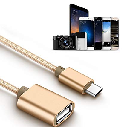 USB Charger Cable, Sacow Metal USB C 3.1 Type C Male to USB Female OTG Data Sync Converter Adapter Cable (Gold)