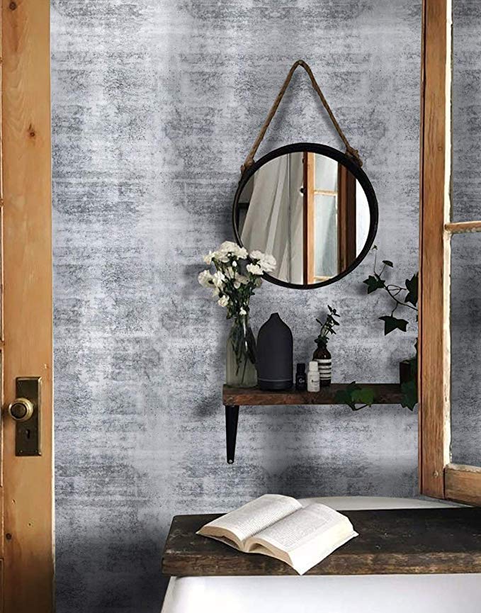 16.4ftx17.7" Wallpaper Gray Industrial Contact Paper Gray Cement Look Wallpaper Peel and Stick Textured Wall Paper Vintage Slate Gray Concrete Contact Paper Wallpaper Removable Grey Self Adhesive Roll