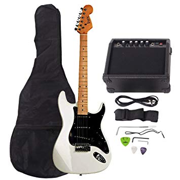 ISIN Full Size Electric Guitar for Beginner with Amp and Accessories Pack Guitar Bag (White)