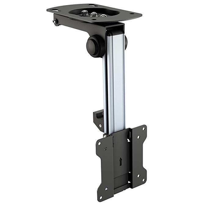 RICOO TV Ceiling Bracket Monitor Mount Tilt Swivel D0111 Bracket Universal LED Curved QLED QE LCD OLED SUHD UHD TFT Height Adjustable Arm Mounting System 15" - 32" Inch VESA 75x75 100x100 Silver