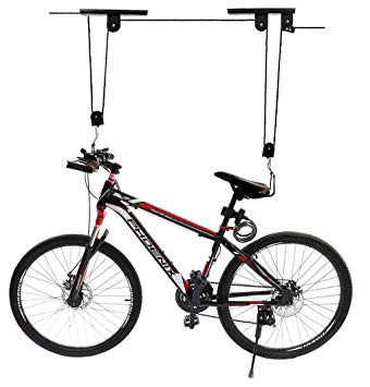 diig Bike Lift Hoist for Garage Storage, Heavy Duty Utility Ceiling Mounted Mountain Bicycle Pulley Rack for Indoor Hanging Cycling(Black)