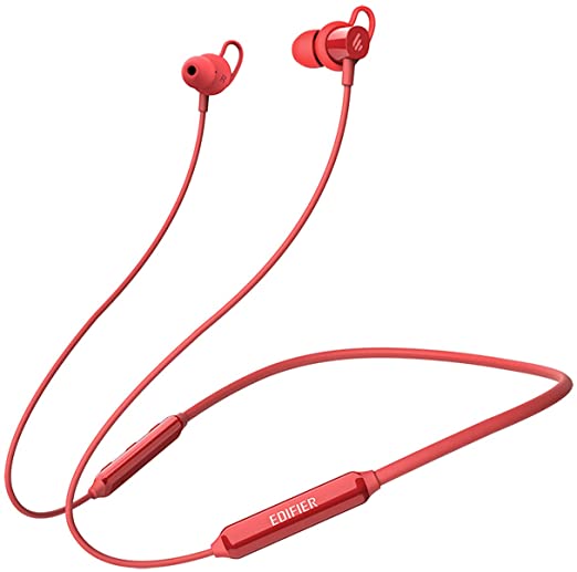 Edifier W200BT Bluetooth Headphones, 7 Hours Playback Bluetooth 5.0 Wireless Sports Earphones, IPX5 Sweat and Water Resistant, CVC Noise Cancelling mic, Red