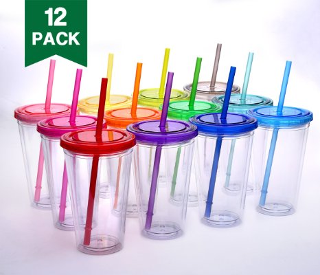 Cupture Classic Candy Insulated Tumbler with Lid and Straw, 16 oz, Pack of 12 (Assorted Colors)
