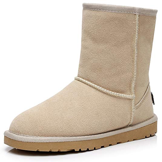 Shenn Women's Winter Warm Classic Mid-Calf Suede Leather Snow Boots