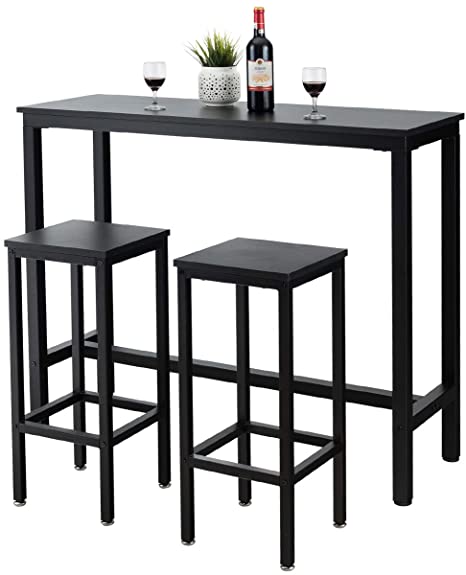 COSTWAY 3-Piece Bar Table Set, 39.5” Bar Table with 2PC 28” Bar Stools, Pub Height Dinning Table Set with Counter Height Backless Stools, Breakfast Table Set for Apartment/Bistro/Pub (Black)