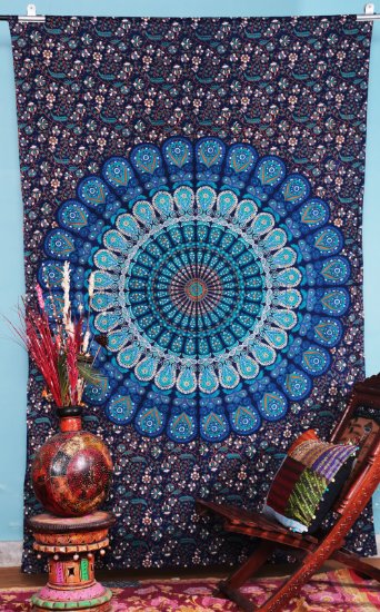 Labnanshi Indian Droplet Style Twin Hanging Tapestry - Floral block print wall hanging