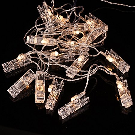 Clip Photo Display Wire 3 Meters 20 LED Fairy Lights 3 X AA Clear Cable Battery Powered for Desktop Decoration (Warmwhite)