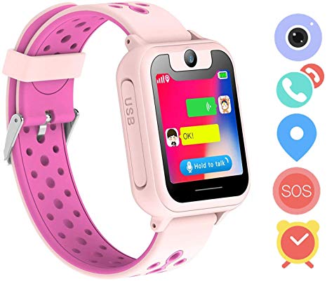 LDB Direct Kids Smartwatches - Children GPS/LPS Touch Screen SOS Tracker Smart Watch Phone with Tow-Way Call Voice Chat Game Flashlight for Boys Girls Birthday (Pink)