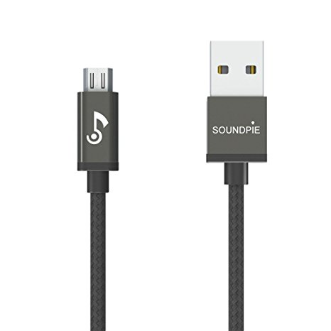 Soundpie 5ft/1.5m Nylon Braided Tangle-Free A Male to Micro USB Cable With Silver-Plated Connector For Android, Samsung, HTC, Nokia, Google, Sony and More(Metal, Black)