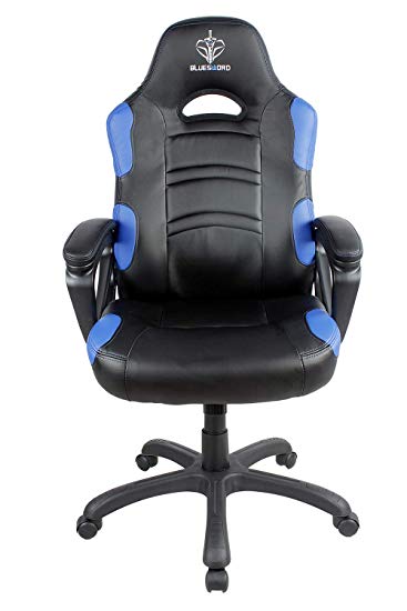 BLUE SWORD Gaming Chair, Racing Car Style Gaming Chair with Large Bucket Seat, Computer Chair with Tilting and Swivel Function, Leatherette, Blue