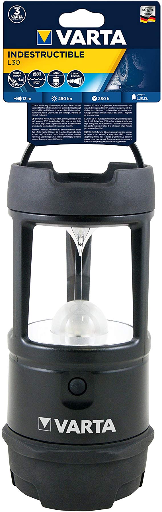 Varta L30 Indestructible Lantern 5 Watt LED Camping Light requires