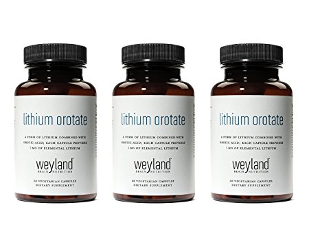 Weyland: Lithium Orotate - 5mg of Elemental Lithium (as Lithium Orotate) per Vegetarian Capsule (3 Bottles)